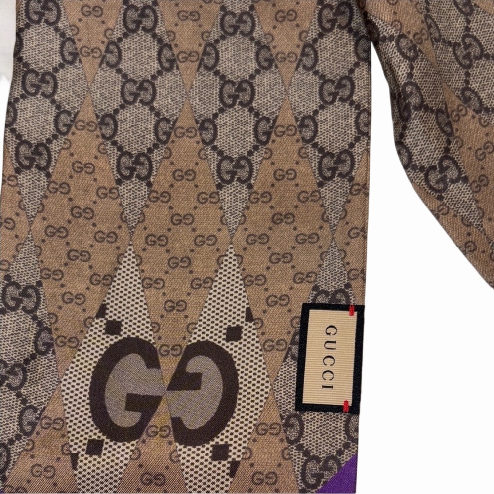 New Gucci Patchwork Backgammon Print Silk Scarf - image 3